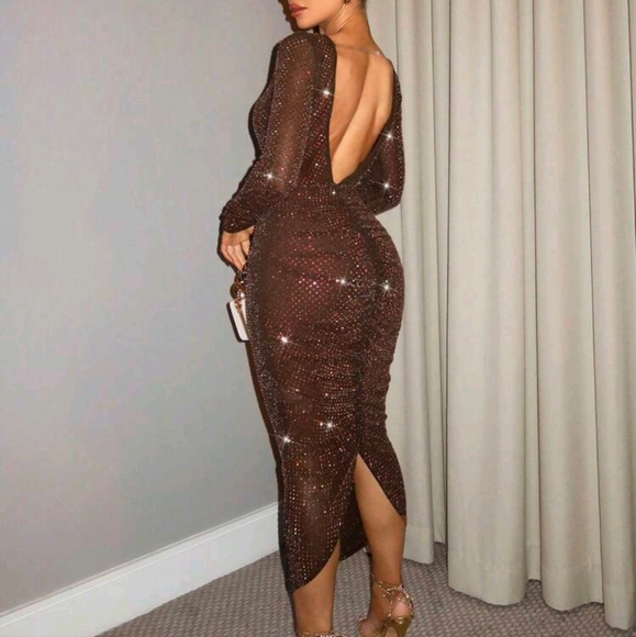 Dresses & Skirts - Autumn/Winter Solid Khaki & Coffee Color Sexy Elegant Backless Ruched